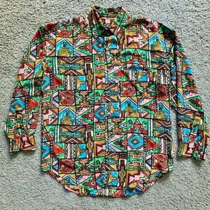Vintage Timney Fowler for Go Silk Button-Up Colorful Shirt Mens S- Excel. Cond.